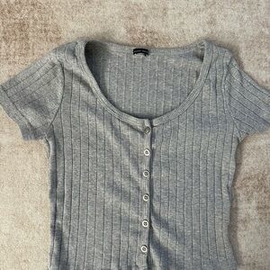 Brandy Melville Light Gray Ribbed Button-Down Shirt